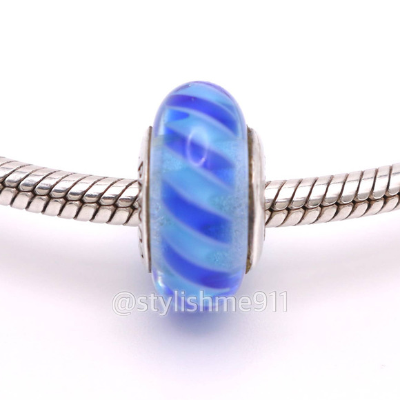 Pandora Jewelry - Authentic PANDORA Sterling Silver Blue Zigzag Murano Glass Bead Charm